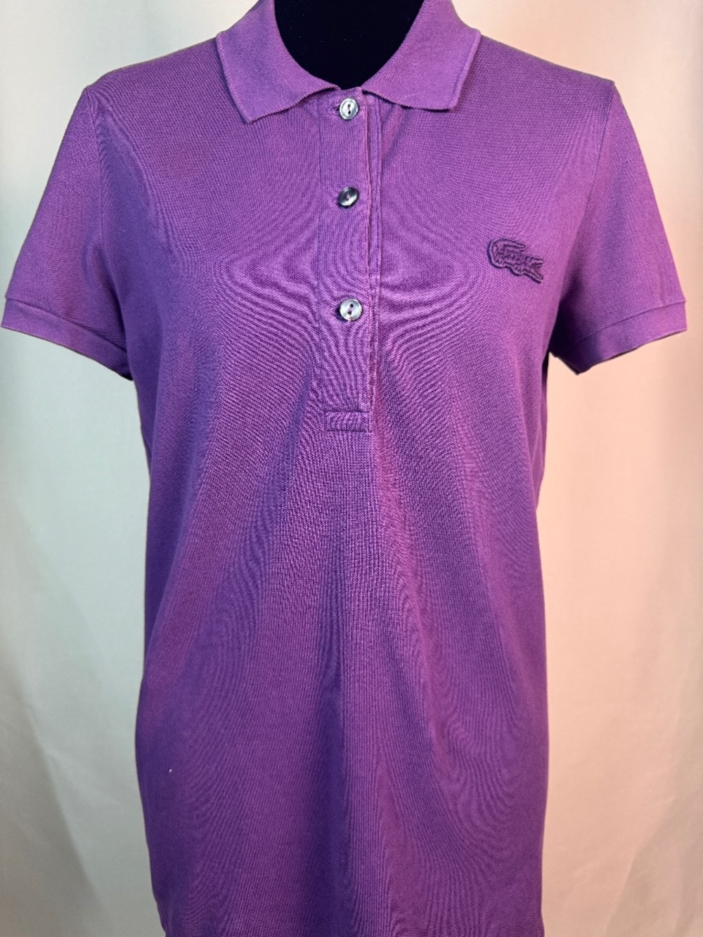 Vintage Lacoste Purple Polo Shirt Oversized Croc Logo Distressed Faded Size 38